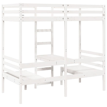 vidaXL Loft Bed Frame with Desk&Chairs White 75x190cm Solid Wood Pine 5