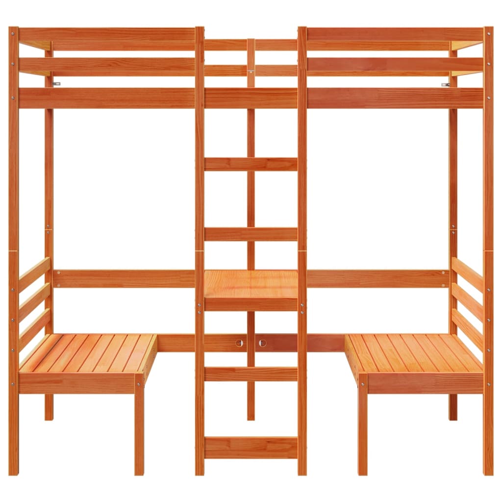 vidaXL Loft Bed Frame with Desk&Chairs Wax Brown 75x190cm 4