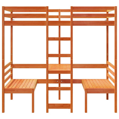 vidaXL Loft Bed Frame with Desk&Chairs Wax Brown 75x190cm 4