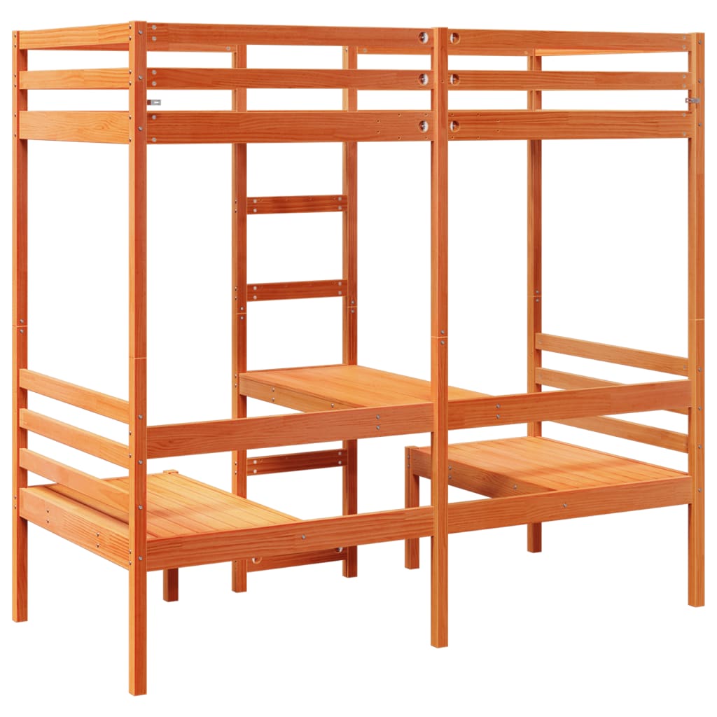 vidaXL Loft Bed Frame with Desk&Chairs Wax Brown 75x190cm 5