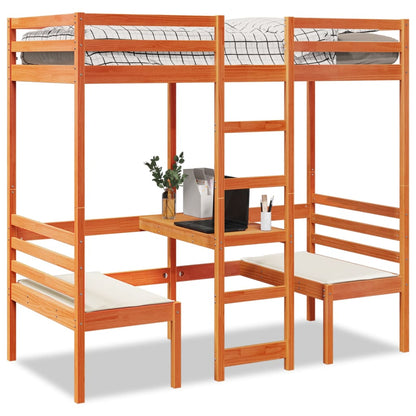 vidaXL Loft Bed Frame with Desk&Chairs Wax Brown 75x190cm 1