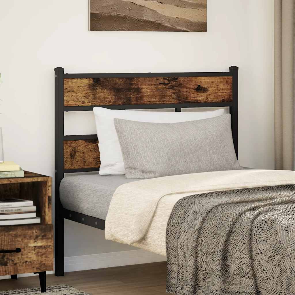 Replace Headboard Iron and Engineered Wood Smoked Oak 80 cm