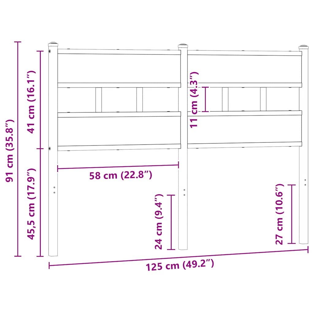 Replace Headboard Iron and Engineered Wood Smoked Oak 120 cm