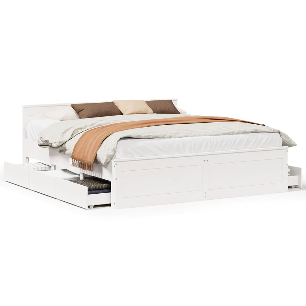 vidaXL Bed Frame without Mattress with Headboard White 200x200 cm 2