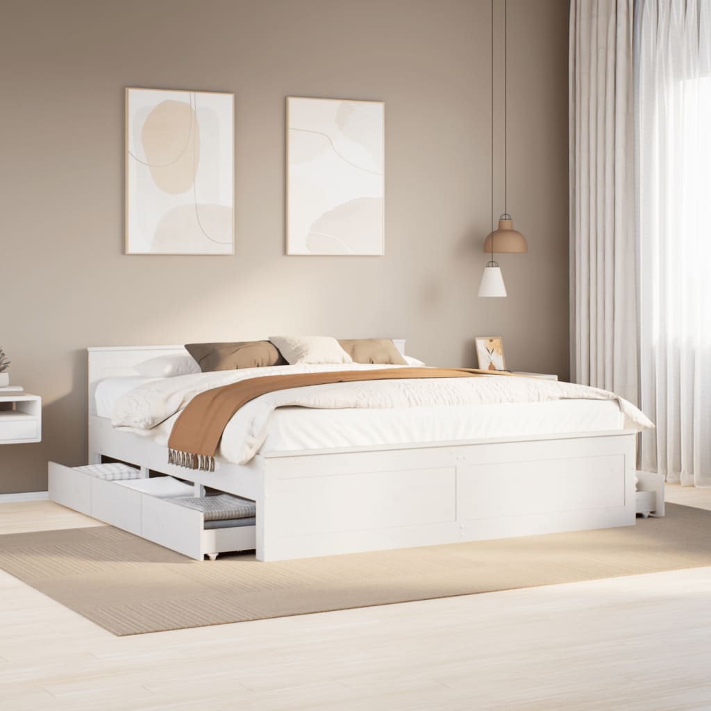 vidaXL Bed Frame without Mattress with Headboard White 200x200 cm 1