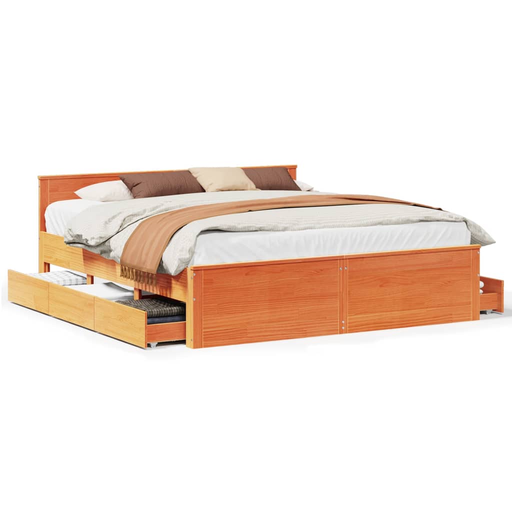 vidaXL Bed Frame without Mattress with Headboard Wax Brown 180x200 cm 2