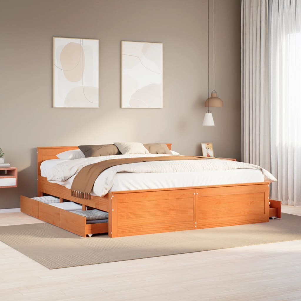 vidaXL Bed Frame without Mattress with Headboard Wax Brown 180x200 cm 1