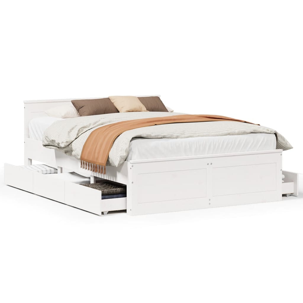 vidaXL Bed Frame without Mattress with Headboard White 150x200 cm 2