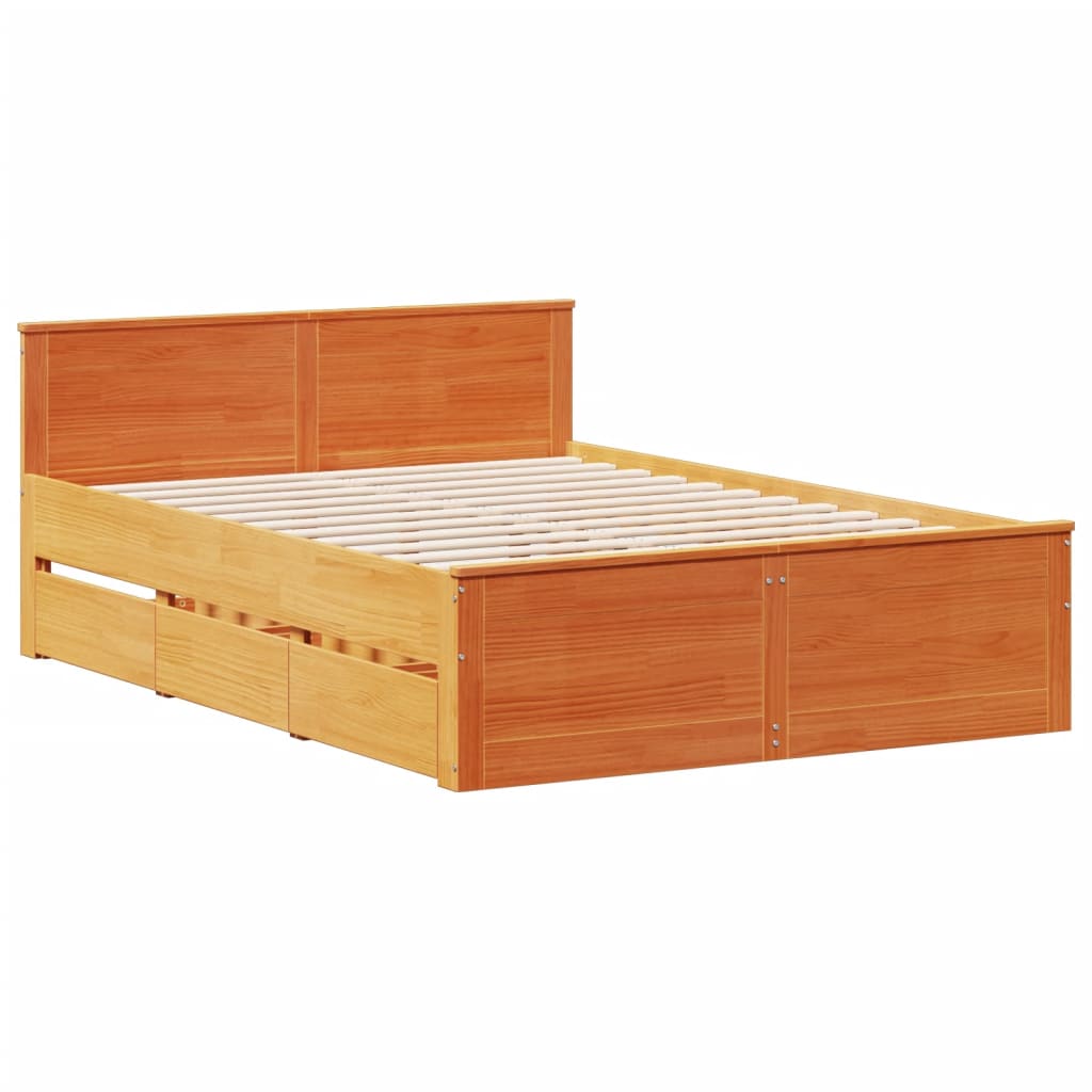 vidaXL Bed Frame without Mattress with Headboard Wax Brown 150x200 cm 3