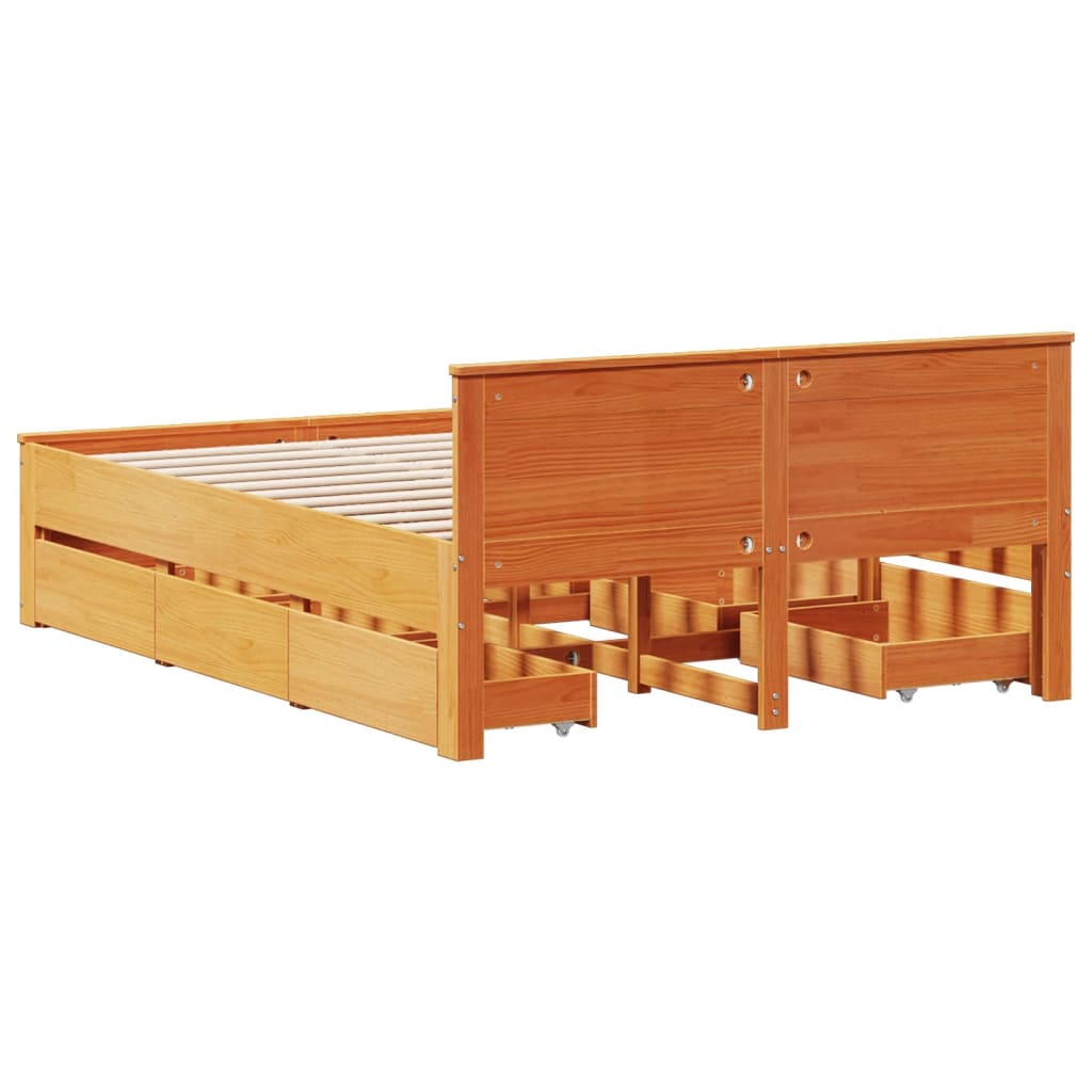 vidaXL Bed Frame without Mattress with Headboard Wax Brown 150x200 cm 6