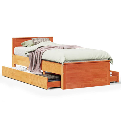 vidaXL Bed Frame without Mattress with Headboard Wax Brown 100x200 cm Solid Wood Pine 2