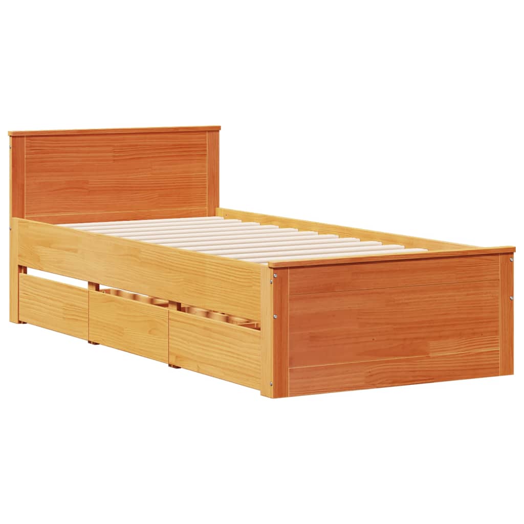 vidaXL Bed Frame without Mattress with Headboard Wax Brown 100x200 cm Solid Wood Pine 3