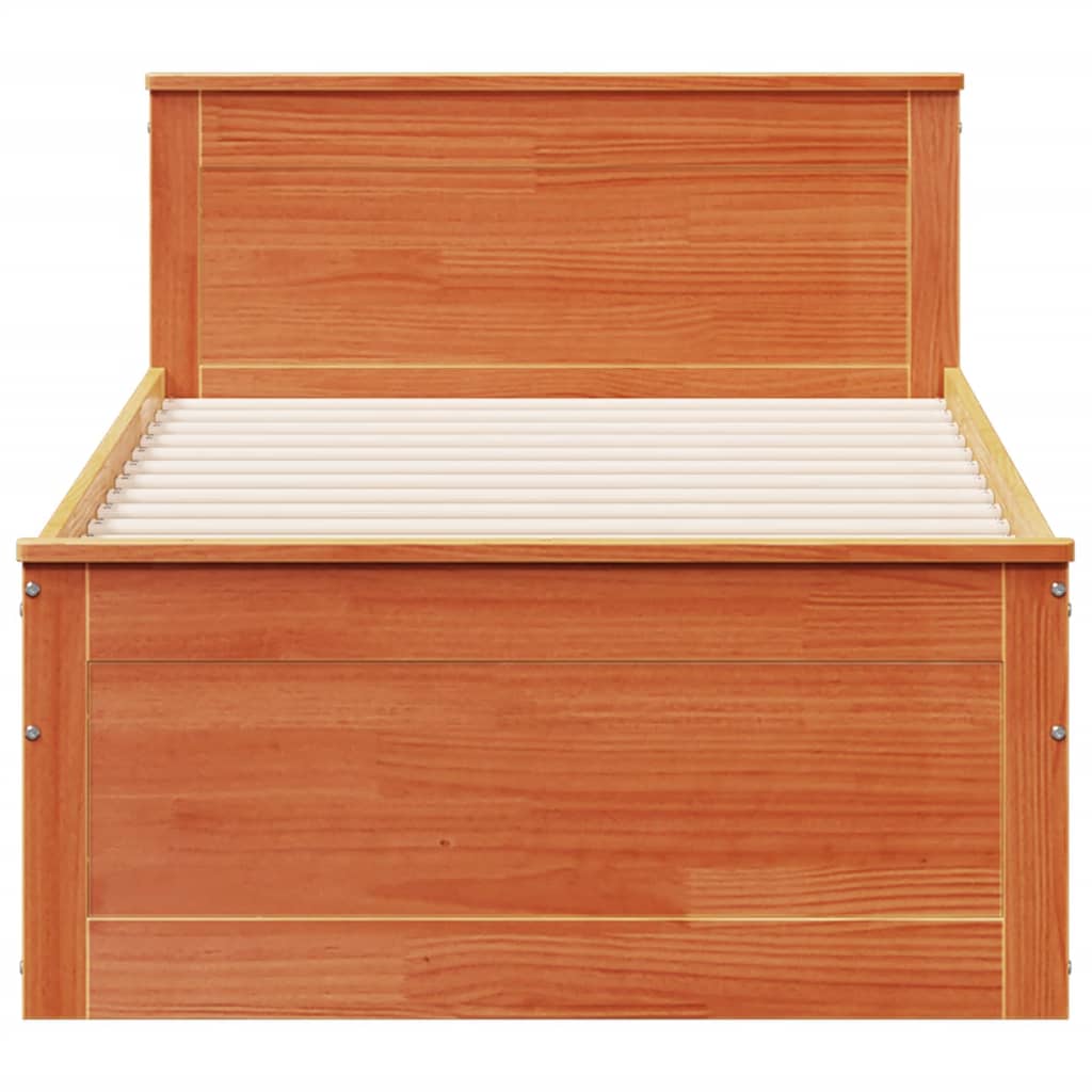 vidaXL Bed Frame without Mattress with Headboard Wax Brown 100x200 cm Solid Wood Pine 4