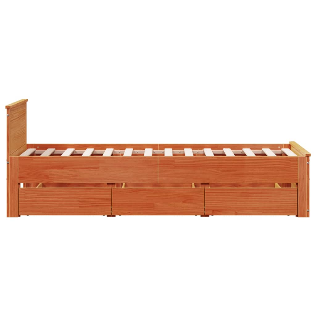 vidaXL Bed Frame without Mattress with Headboard Wax Brown 100x200 cm Solid Wood Pine 5
