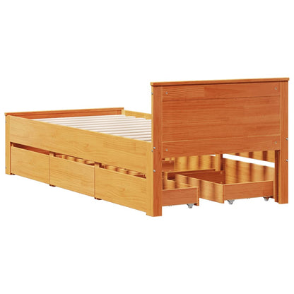 vidaXL Bed Frame without Mattress with Headboard Wax Brown 100x200 cm Solid Wood Pine 6