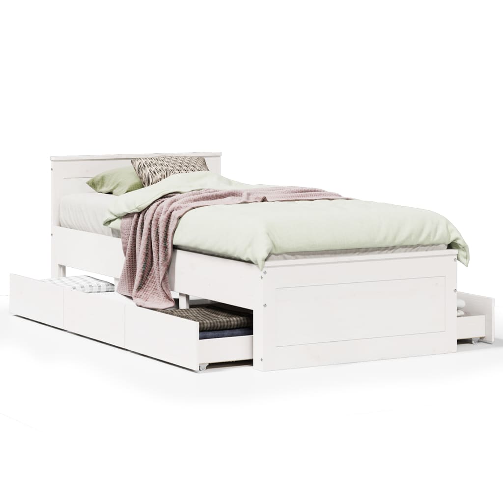 vidaXL Bed Frame without Mattress with Headboard White 90x200 cm Solid Wood Pine 2