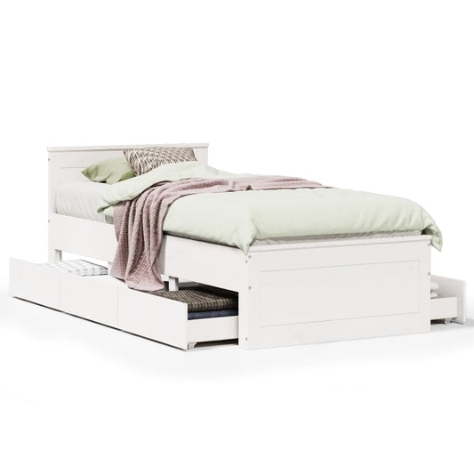 vidaXL Bed Frame without Mattress with Headboard White 90x200 cm Solid Wood Pine 2
