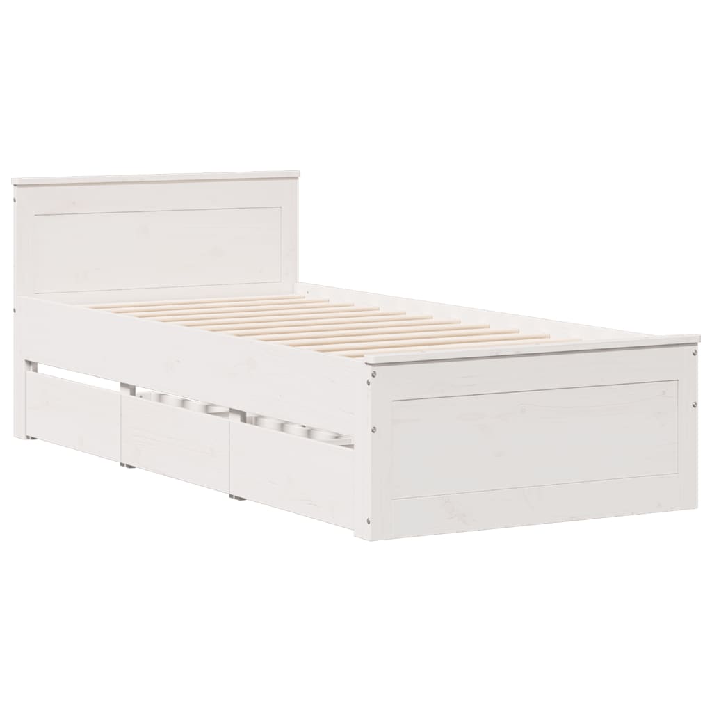 vidaXL Bed Frame without Mattress with Headboard White 90x200 cm Solid Wood Pine 3
