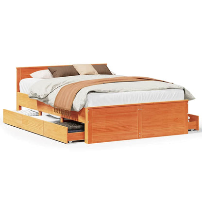 vidaXL Bed Frame without Mattress with Headboard Wax Brown 140x190 cm 2