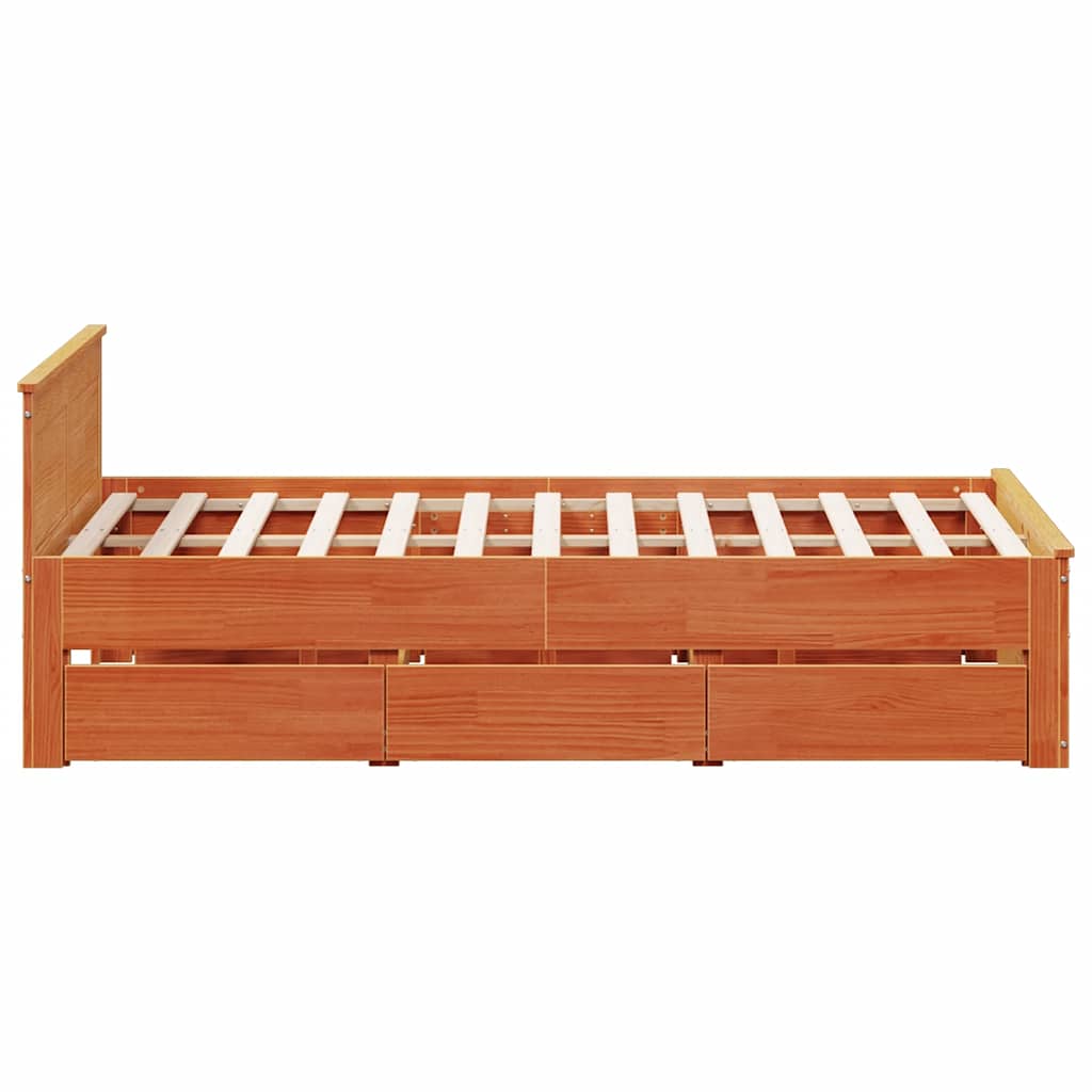 vidaXL Bed Frame without Mattress with Headboard Wax Brown 140x190 cm 5