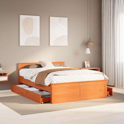 vidaXL Bed Frame without Mattress with Headboard Wax Brown 140x190 cm 1