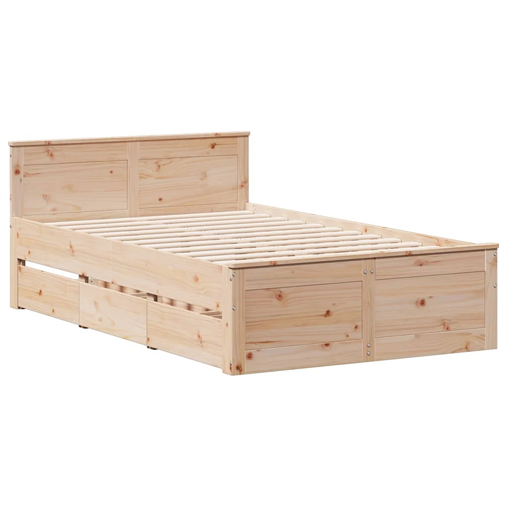 vidaXL Bed Frame without Mattress with Headboard 135x190 cm Double Solid Wood Pine 3