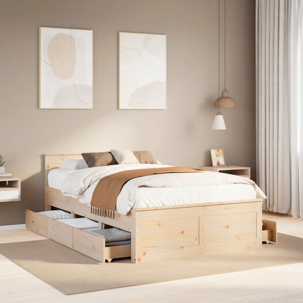 vidaXL Bed Frame without Mattress with Headboard 135x190 cm Double Solid Wood Pine 1