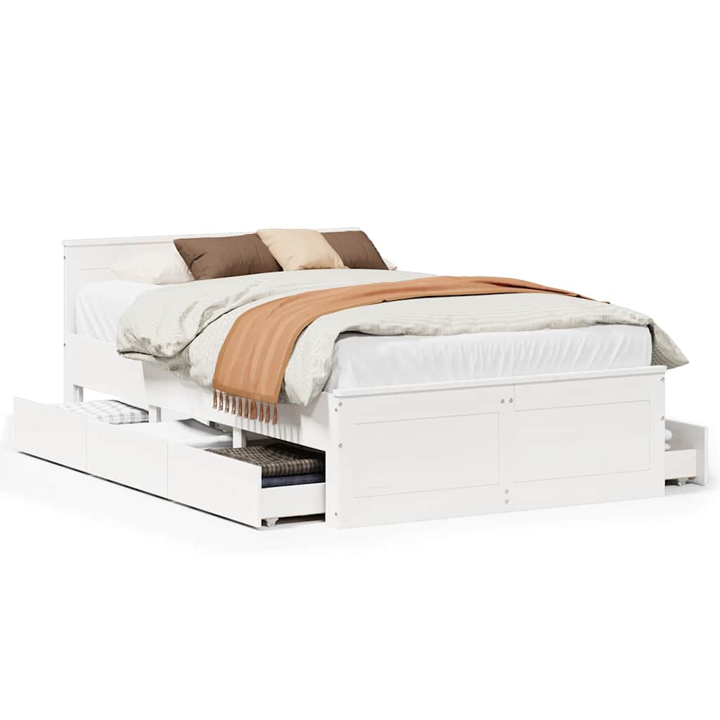 vidaXL Bed Frame without Mattress with Headboard White 135x190 cm 2
