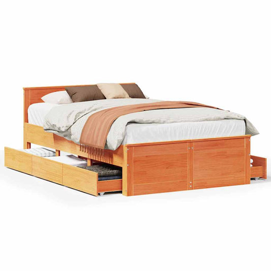 vidaXL Bed Frame without Mattress with Headboard Wax Brown 120x190 cm Solid Wood Pine 2