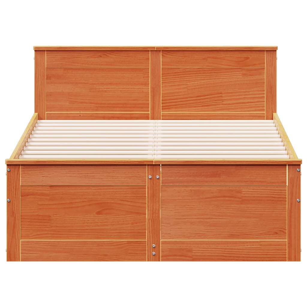 vidaXL Bed Frame without Mattress with Headboard Wax Brown 120x190 cm Solid Wood Pine 4