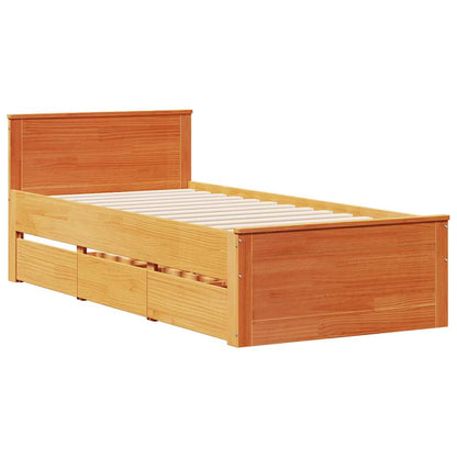 vidaXL Bed Frame without Mattress with Headboard Wax Brown 90x190 cm Single Solid Wood Pine 3