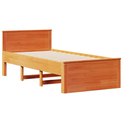vidaXL Bed Frame without Mattress with Headboard Wax Brown 90x190 cm Single Solid Wood Pine 5
