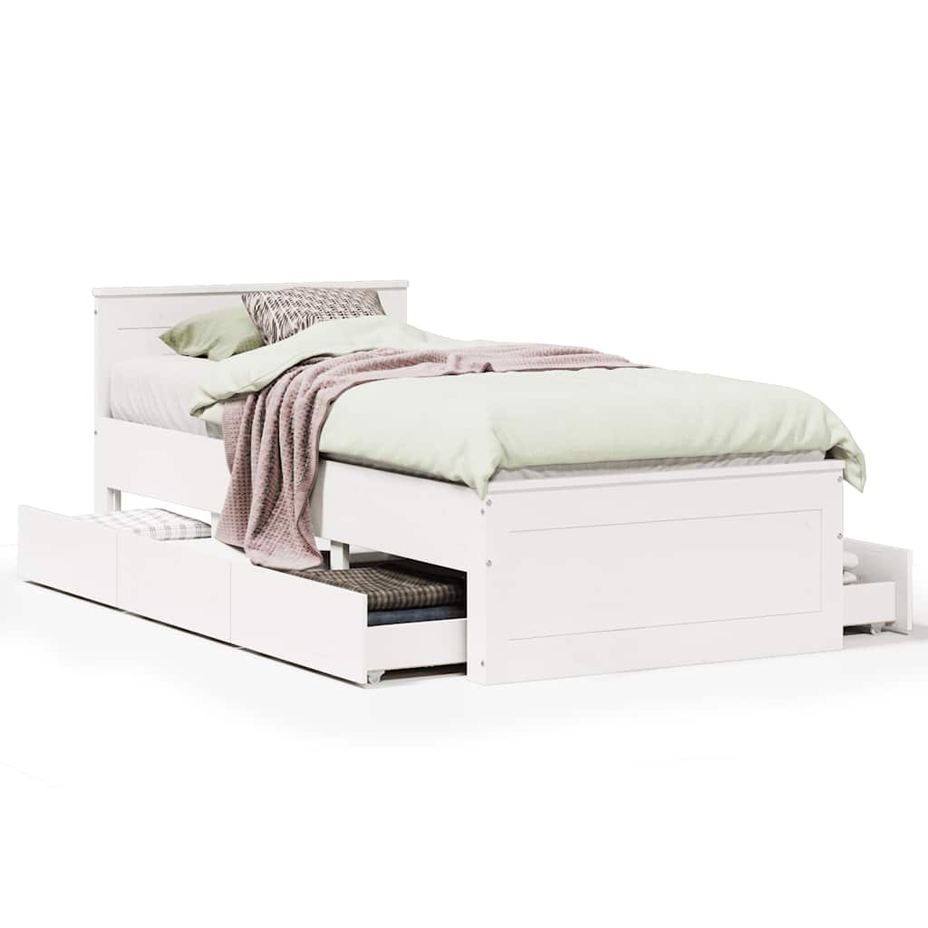vidaXL Bed Frame without Mattress with Headboard White 75x190 cm Small Single Solid Wood Pine 2