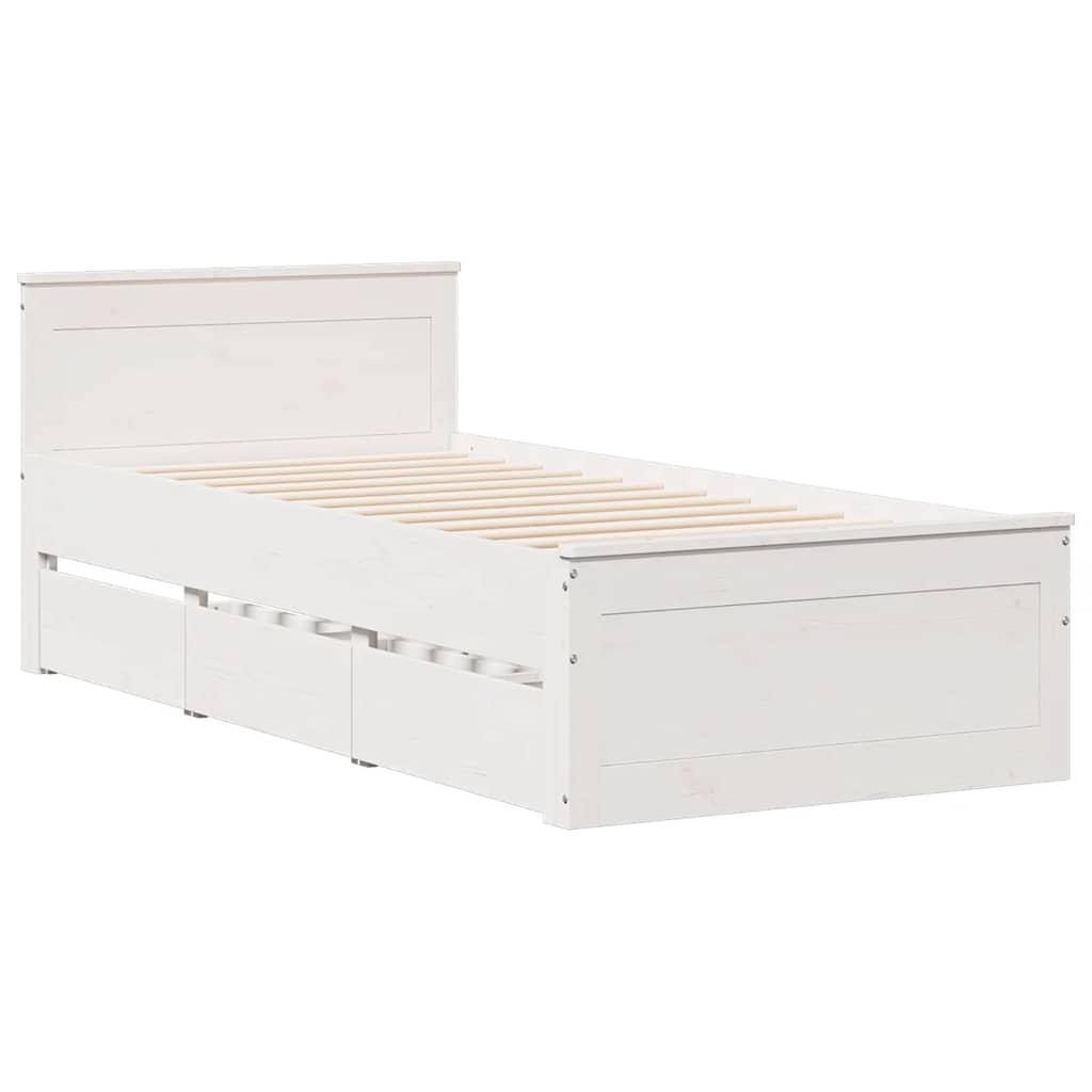 vidaXL Bed Frame without Mattress with Headboard White 75x190 cm Small Single Solid Wood Pine 3