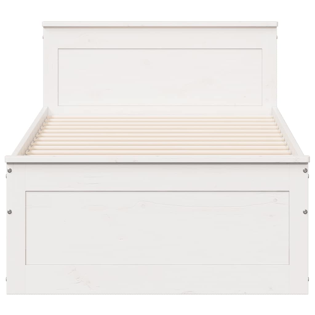vidaXL Bed Frame without Mattress with Headboard White 75x190 cm Small Single Solid Wood Pine 4