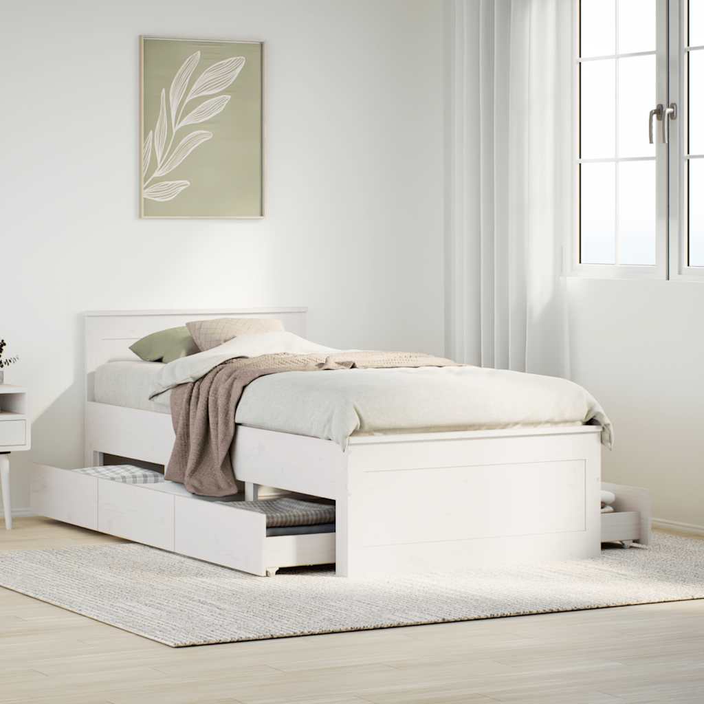 vidaXL Bed Frame without Mattress with Headboard White 75x190 cm Small Single Solid Wood Pine 1