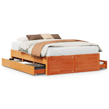 vidaXL Bed Frame without Mattress with Drawers Wax Brown 150x200 cm 2