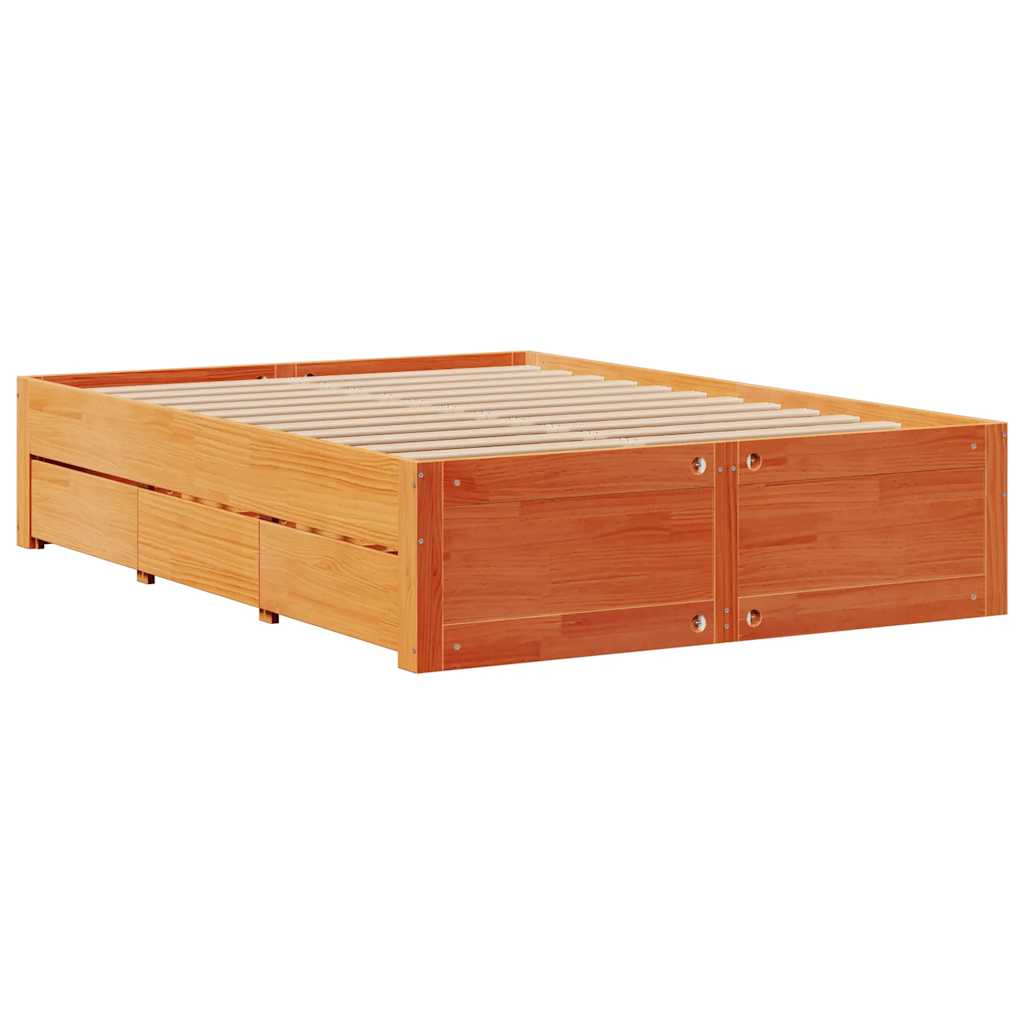 vidaXL Bed Frame without Mattress with Drawers Wax Brown 150x200 cm 3