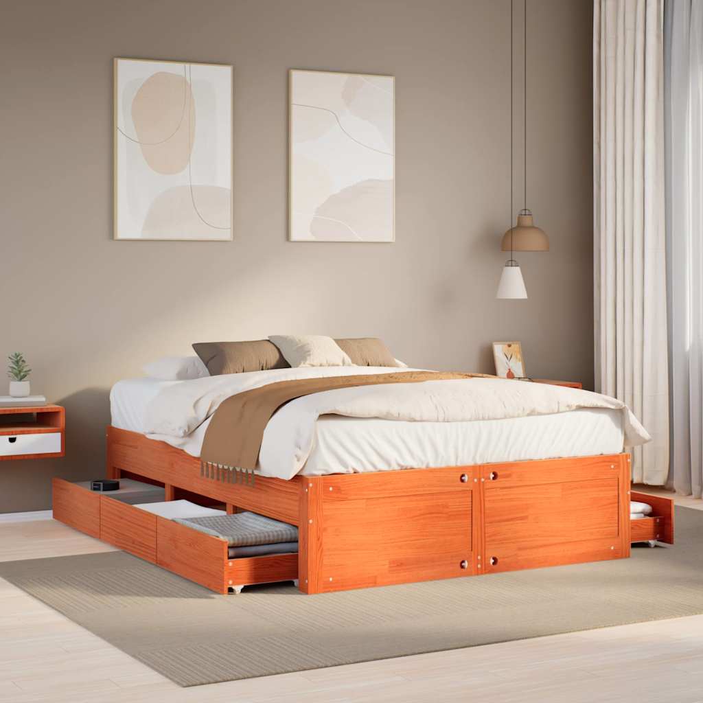 vidaXL Bed Frame without Mattress with Drawers Wax Brown 150x200 cm 1
