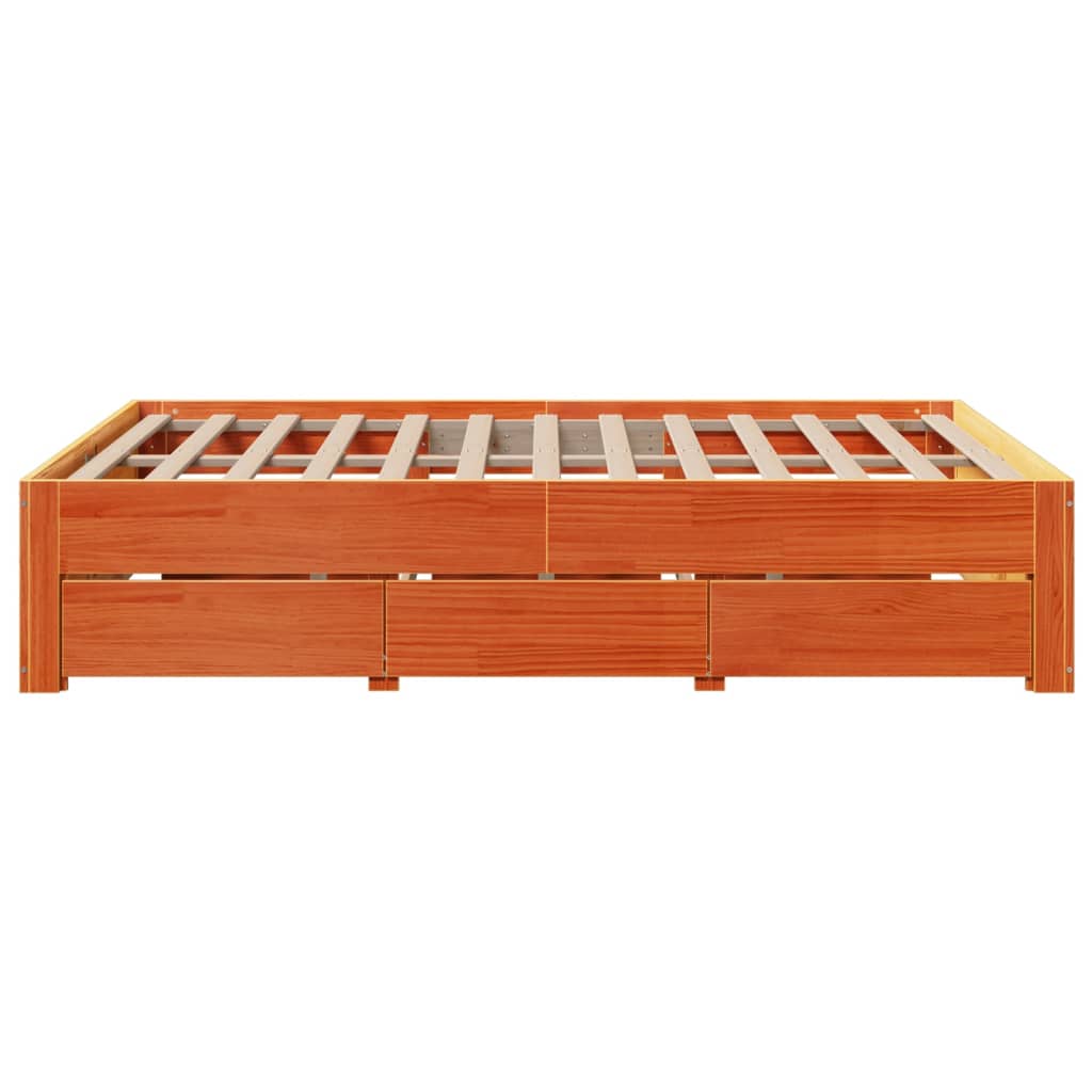 vidaXL Bed Frame without Mattress with Drawers Wax Brown 140x200 cm 5
