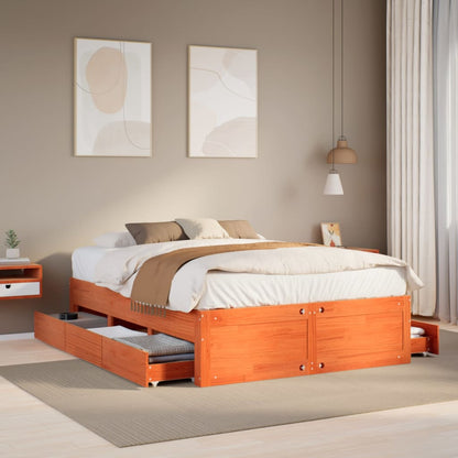 vidaXL Bed Frame without Mattress with Drawers Wax Brown 140x200 cm 1