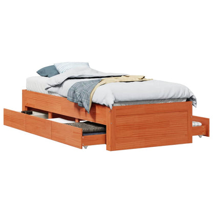 vidaXL Bed Frame without Mattress with Drawers Wax Brown 100x200 cm Solid Wood Pine 2