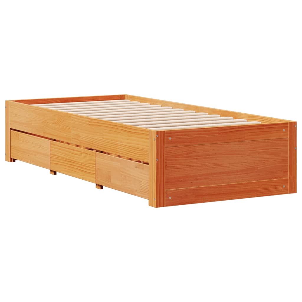 vidaXL Bed Frame without Mattress with Drawers Wax Brown 100x200 cm Solid Wood Pine 3