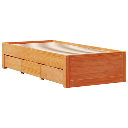 vidaXL Bed Frame without Mattress with Drawers Wax Brown 100x200 cm Solid Wood Pine 3