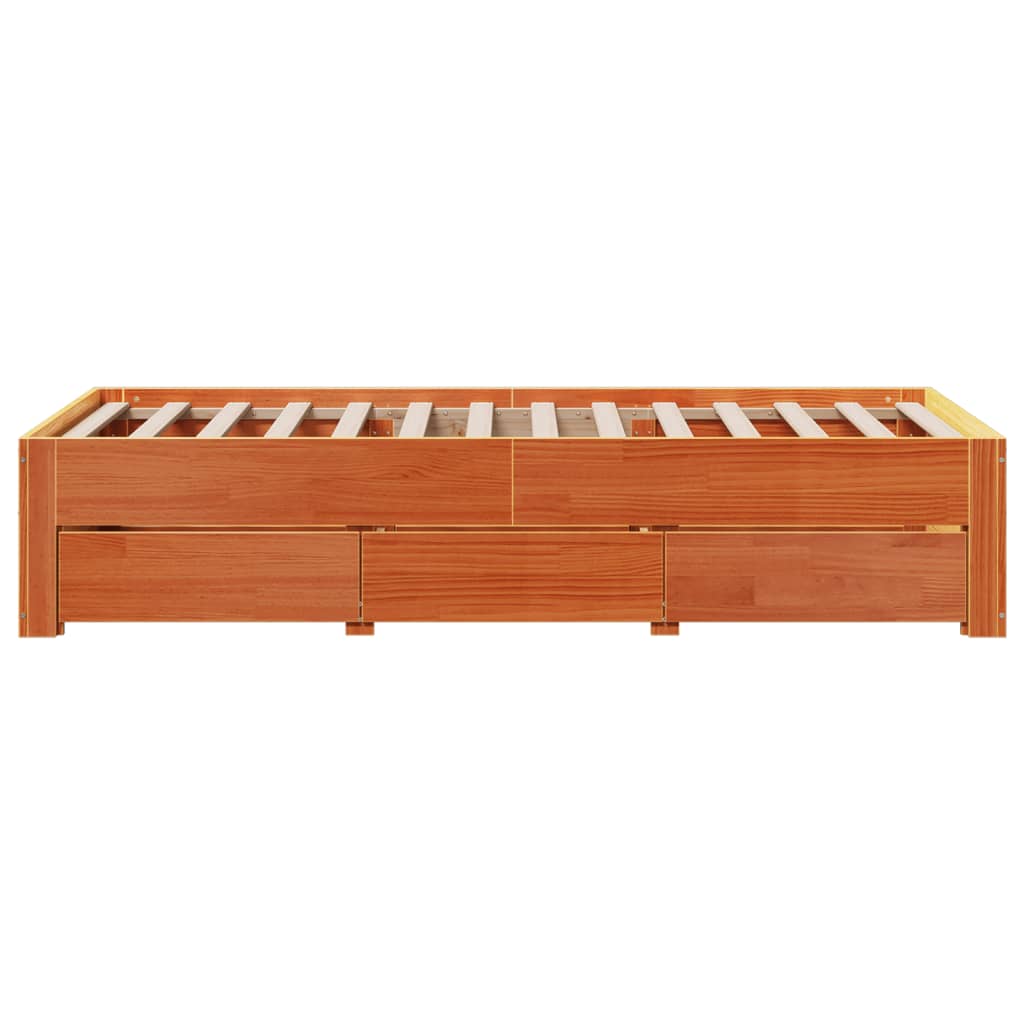 vidaXL Bed Frame without Mattress with Drawers Wax Brown 100x200 cm Solid Wood Pine 5
