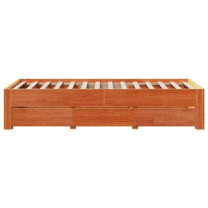 vidaXL Bed Frame without Mattress with Drawers Wax Brown 100x200 cm Solid Wood Pine 5