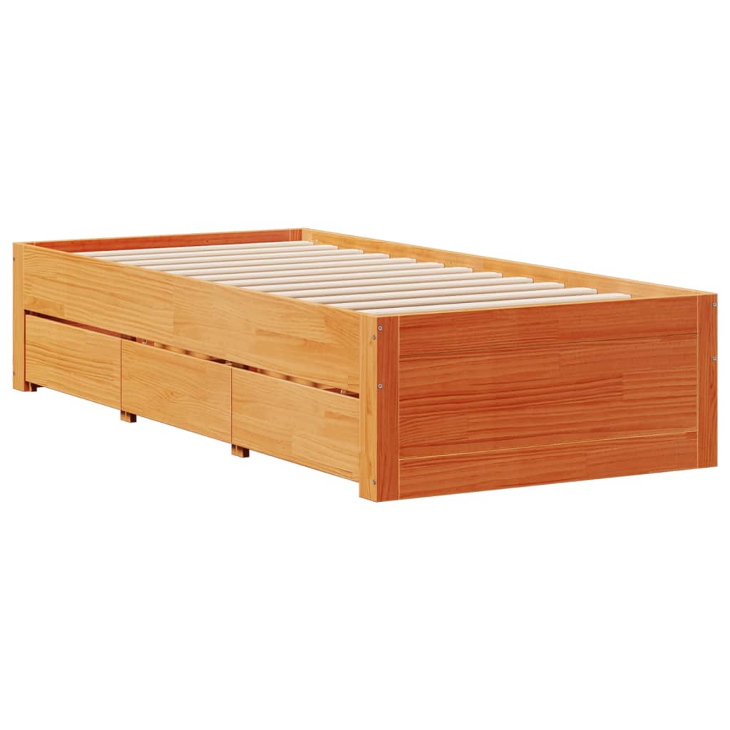 vidaXL Bed Frame without Mattress with Drawers Wax Brown 100x200 cm Solid Wood Pine 6