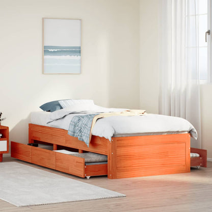 vidaXL Bed Frame without Mattress with Drawers Wax Brown 100x200 cm Solid Wood Pine 1
