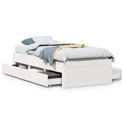 vidaXL Bed Frame without Mattress with Drawers White 90x200 cm Solid Wood Pine 2