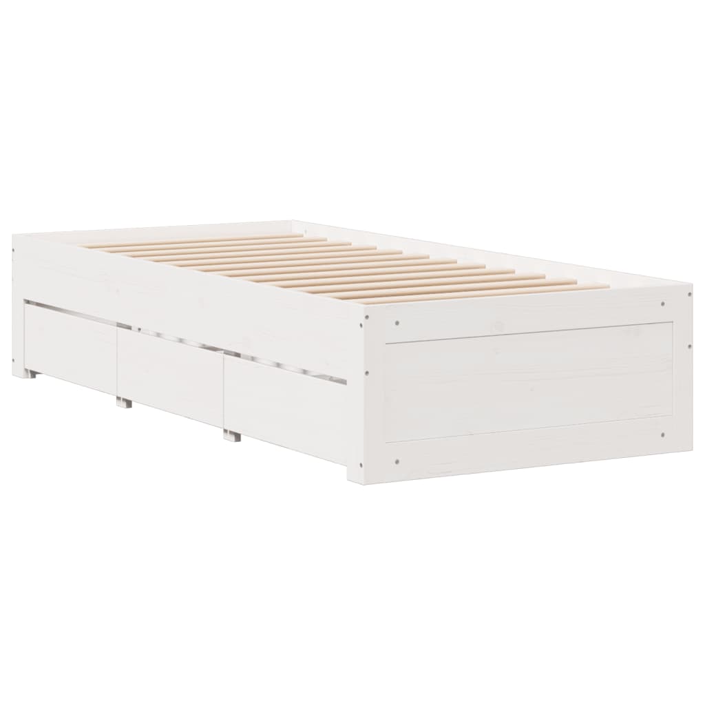 vidaXL Bed Frame without Mattress with Drawers White 90x200 cm Solid Wood Pine 3
